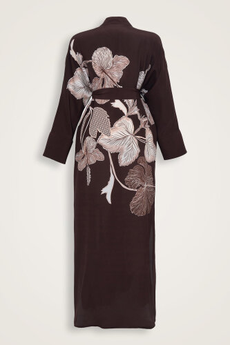 Imannoor x Rawdah Mecca Rose Coffee Crepe Silk Kimono - 2