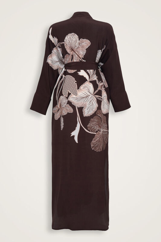 Imannoor x Rawdah Mecca Rose Coffee Crepe Silk Kimono - 2
