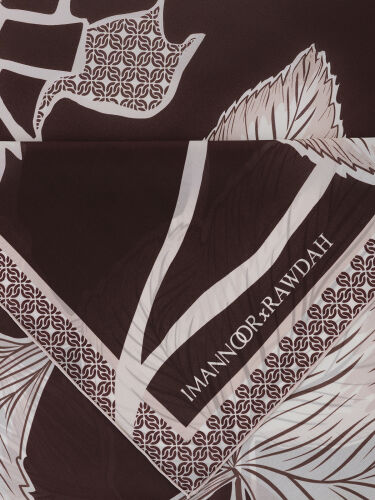 Imannoor x Rawdah Mecca Rose Coffee Silk White Scarf - 2