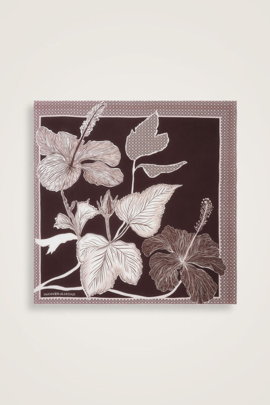 Imannoor x Rawdah Mecca Rose Coffee Silk White Scarf - 1