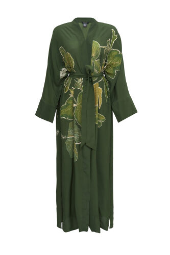 Imannoor x Rawdah Mecca Rose Green Crepe Silk Kimono 