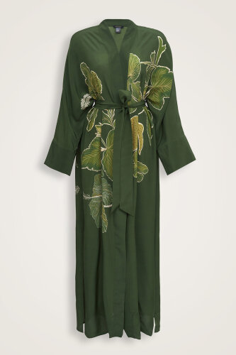 Imannoor x Rawdah Mecca Rose Green Crepe Silk Kimono 