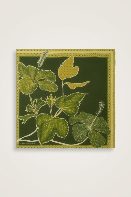 Imannoor x Rawdah Mecca Rose Green Silk White Scarf - 1