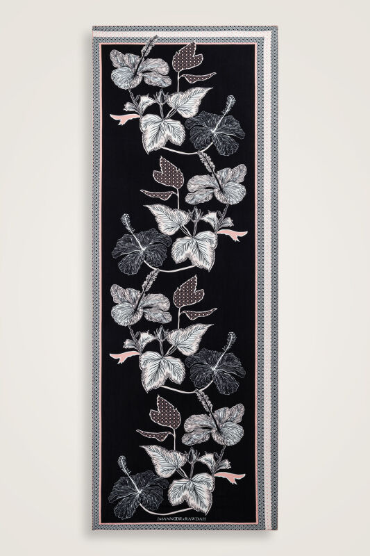 Imannoor x Rawdah Mecca Rose Pink-Black Viscose Shawl - 1