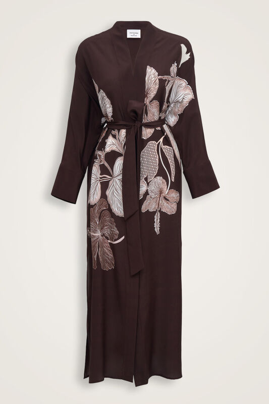 İmannoor x Rawdah Mekke Gülü Kahverengi Krep İpek Kimono - 1