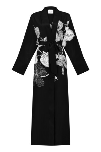 İmannoor x Rawdah Mekke Gülü Siyah-Beyaz Krep İpek Kimono 