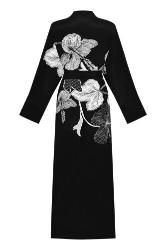 İmannoor x Rawdah Mekke Gülü Siyah-Beyaz Krep İpek Kimono - 2