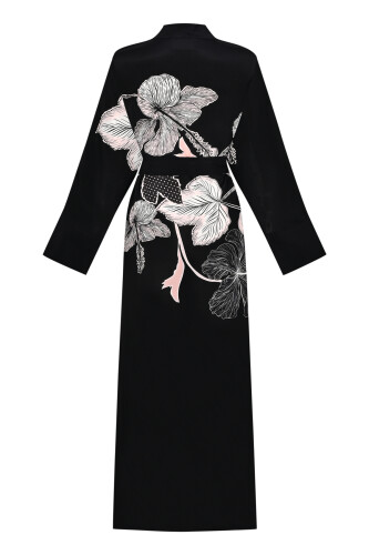 İmannoor x Rawdah Mekke Gülü Siyah-Pembe Krep İpek Kimono - 2