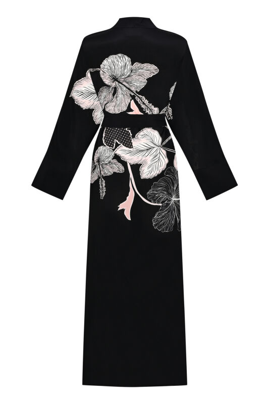 İmannoor x Rawdah Mekke Gülü Siyah-Pembe Krep İpek Kimono - 2