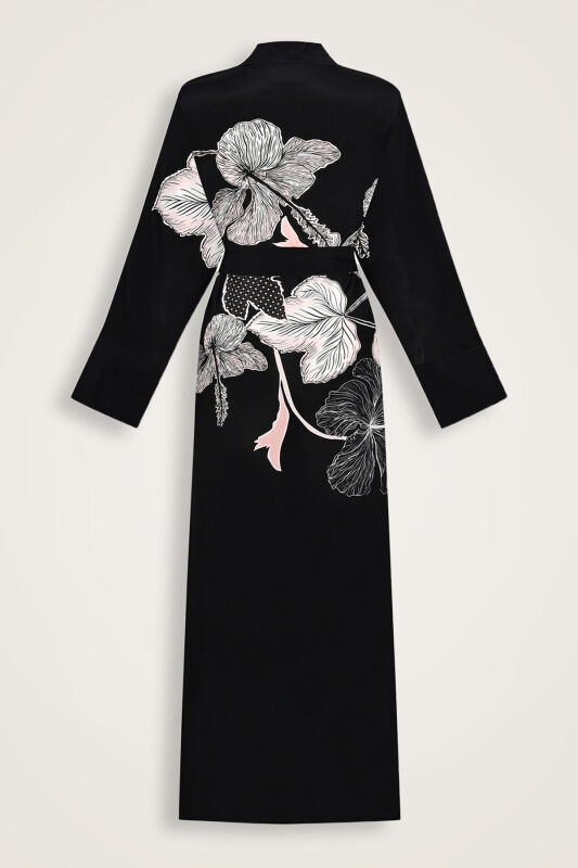 İmannoor x Rawdah Mekke Gülü Siyah-Pembe Krep İpek Kimono - 2