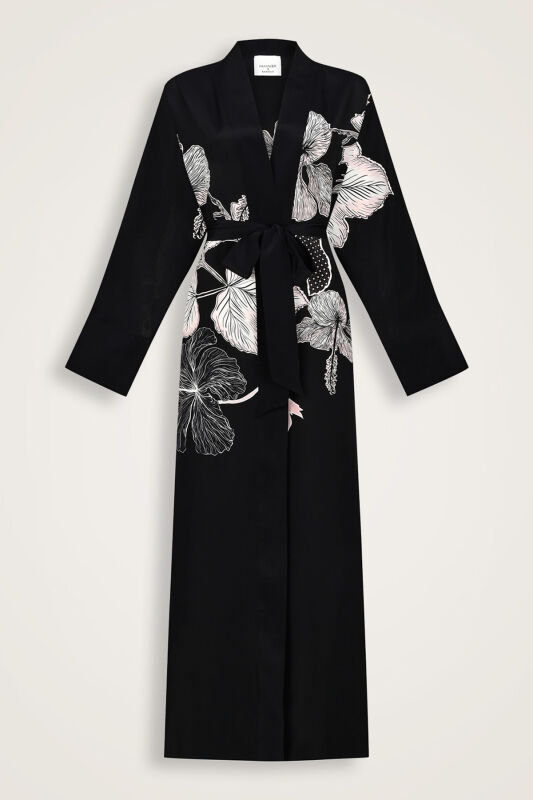 İmannoor x Rawdah Mekke Gülü Siyah-Pembe Krep İpek Kimono - 1