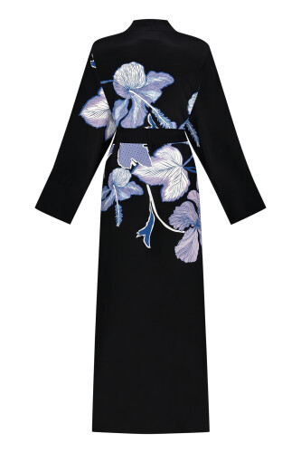 İmannoor x Rawdah Mekke Gülü Siyah-Saks Krep İpek Kimono - 2