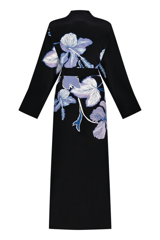 İmannoor x Rawdah Mekke Gülü Siyah-Saks Krep İpek Kimono - 2