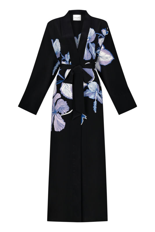 İmannoor x Rawdah Mekke Gülü Siyah-Saks Krep İpek Kimono - 1