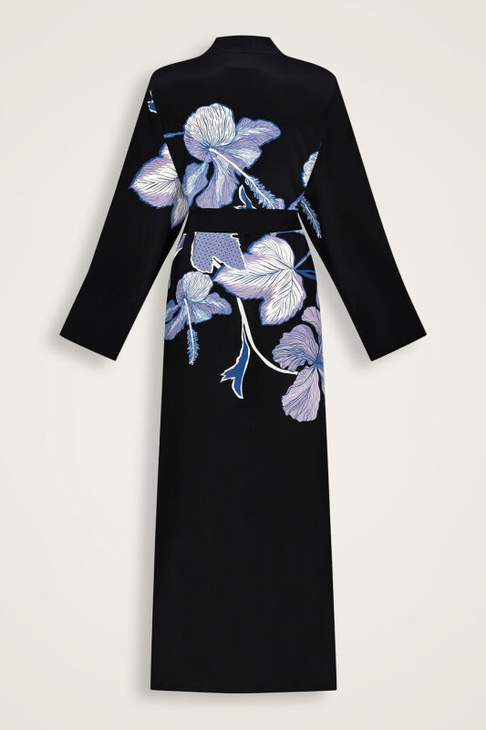 İmannoor x Rawdah Mekke Gülü Siyah-Saks Krep İpek Kimono - 2
