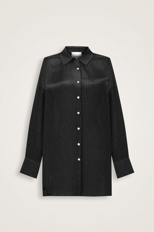 Imannoor x Rawdah Monogram Black Silk Shirt - 1
