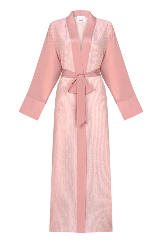 İmannoor x Rawdah Monogram Degrade Pembe İpek Kimono - 1