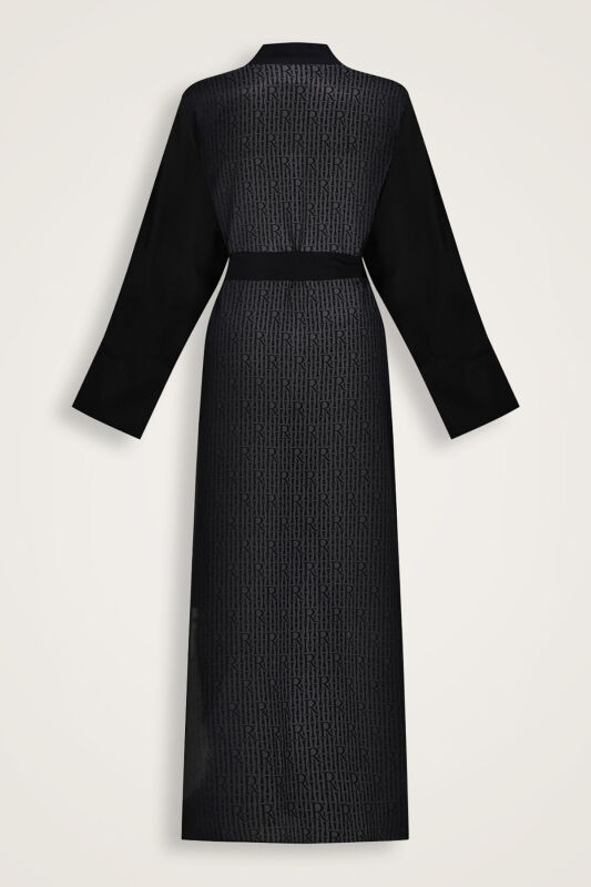 İmannoor x Rawdah Monogram Degrade Siyah-Beyaz İpek Kimono - 2