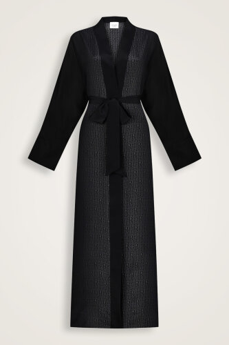 İmannoor x Rawdah Monogram Degrade Siyah-Beyaz İpek Kimono 
