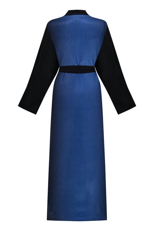 İmannoor x Rawdah Monogram Degrade Siyah-Saks İpek Kimono - 2