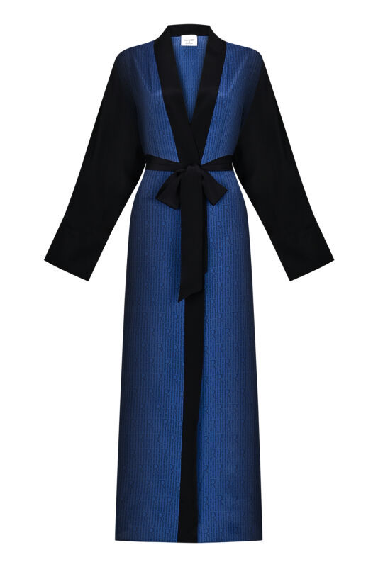 İmannoor x Rawdah Monogram Degrade Siyah-Saks İpek Kimono - 1