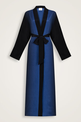 İmannoor x Rawdah Monogram Degrade Siyah-Saks İpek Kimono 