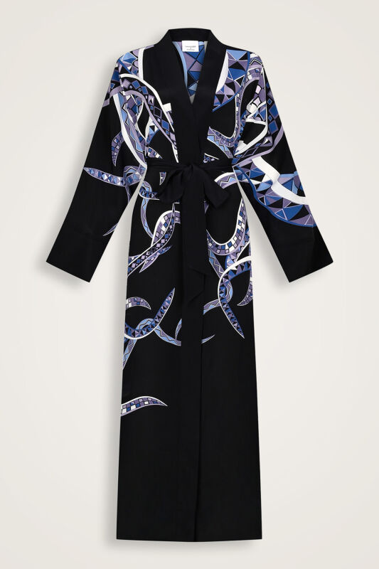 Imannoor x Rawdah Octopus Black and Saxe Blue Silk Kimono - 1