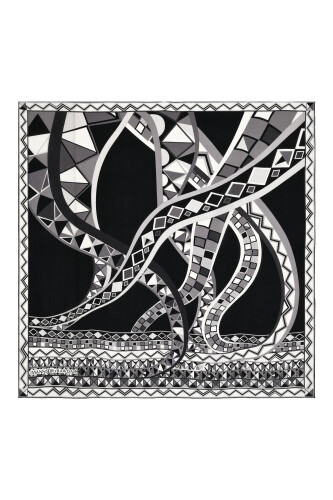 Imannoor x Rawdah Octopus Black and White Silk Large Scarf - 1