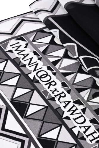 Imannoor x Rawdah Octopus Black and White Silk Large Scarf - 2