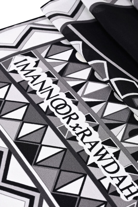 Imannoor x Rawdah Octopus Black and White Silk Large Scarf - 2