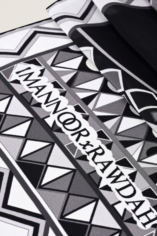 Imannoor x Rawdah Octopus Black and White Silk Large Scarf - 2