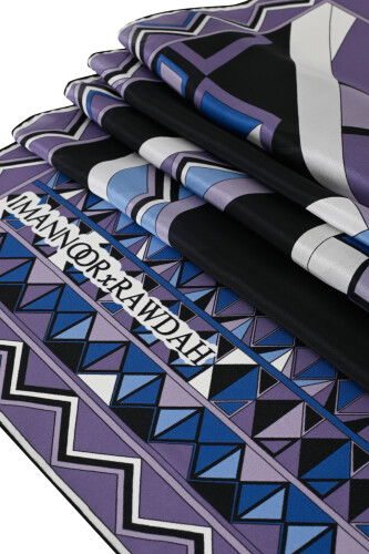Imannoor x Rawdah Octopus Black-Blue Silk Large Scarf 110x110 - 2
