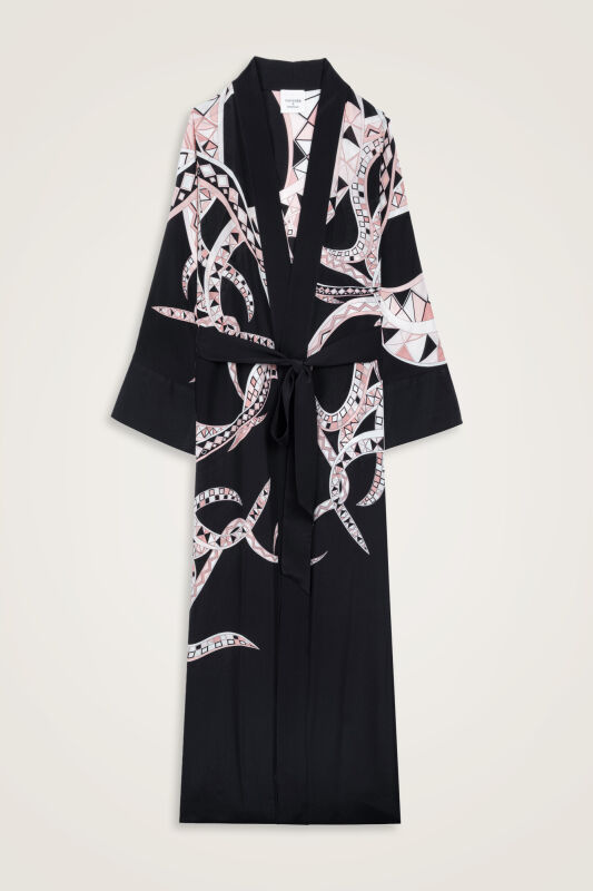 Imannoor x Rawdah Octopus Black-Pink Crepe Silk Kimono - 1