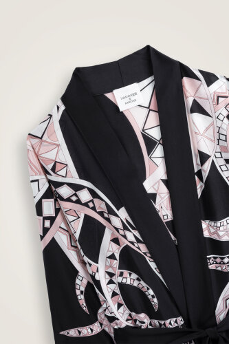 Imannoor x Rawdah Octopus Black-Pink Crepe Silk Kimono - 2