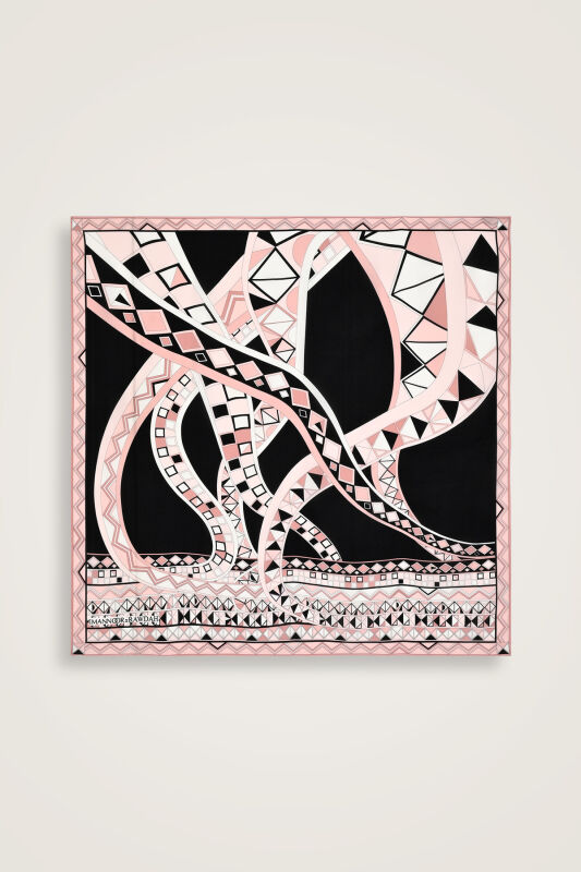 İmannoor x Rawdah Ahtapot Siyah-Pembe İpek Büyük Eşarp 110x110 - 1
