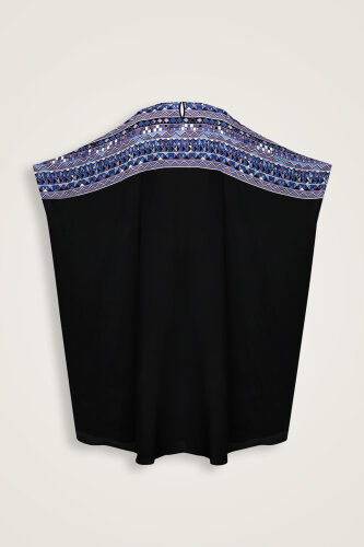 Imannoor x Rawdah Octopus Black-Saxe Blue Crepe Silk Kaftan - 2