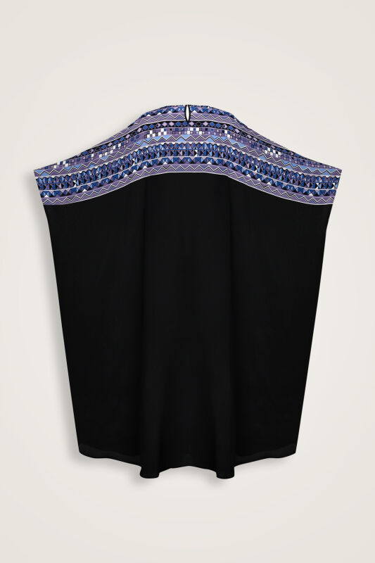 Imannoor x Rawdah Octopus Black-Saxe Blue Crepe Silk Kaftan - 2