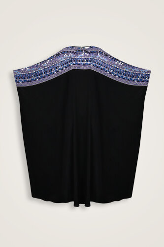 Imannoor x Rawdah Octopus Black-Saxe Blue Crepe Silk Kaftan - 1