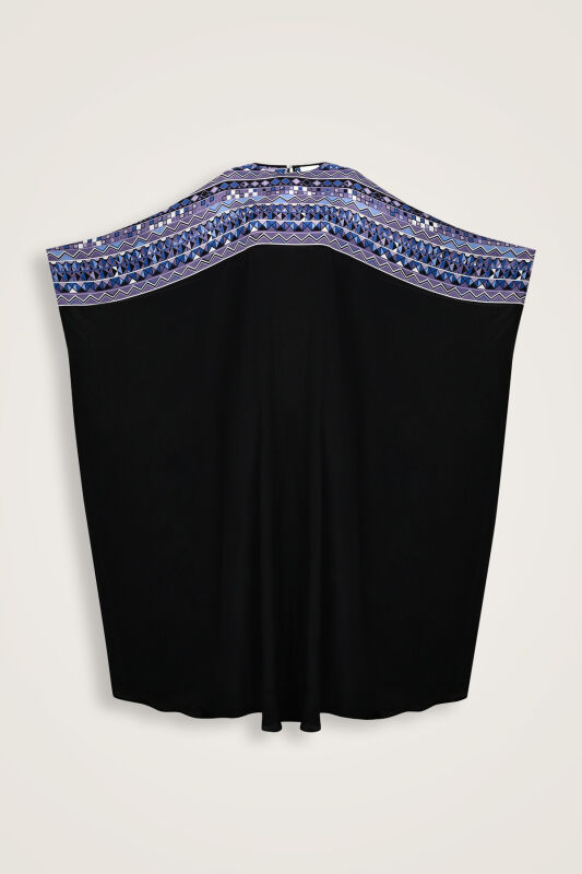 Imannoor x Rawdah Octopus Black-Saxe Blue Crepe Silk Kaftan - 1