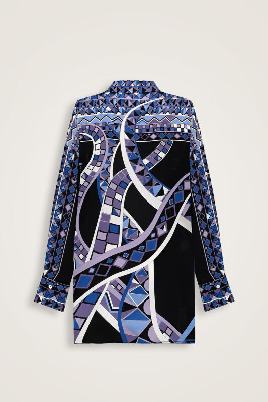 Imannoor x Rawdah Octopus Black-Saxe Blue Silk Shirt - 2