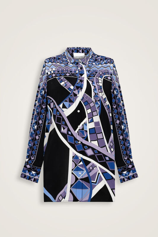 Imannoor x Rawdah Octopus Black-Saxe Blue Silk Shirt - 1