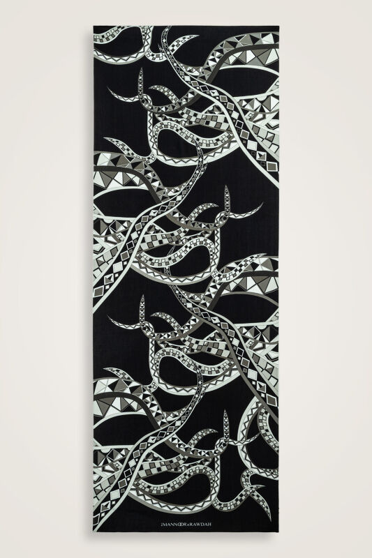 Imannoor X Rawdah Octopus Black-White Floss Viscose Shawl - 1