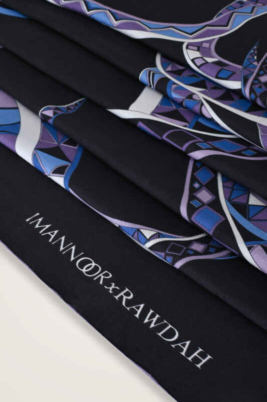 Imannoor X Rawdah Octopus Blue-Purple Floss Viscose Shawl - 2