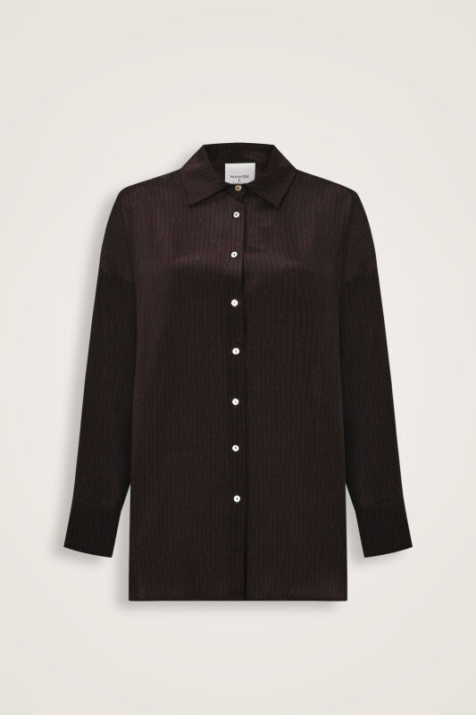 İmannoor x Rawdah Monogram Gradient Brown Silk Shirt - 1