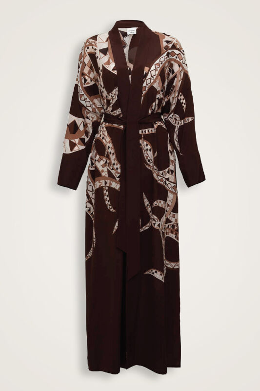Imannoor x Rawdah Octopus Coffee Crepe Silk Kimono - 1