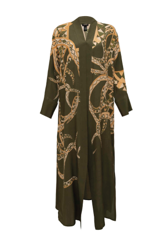 Imannoor x Rawdah Octopus Green Crepe Silk Kimono - 1