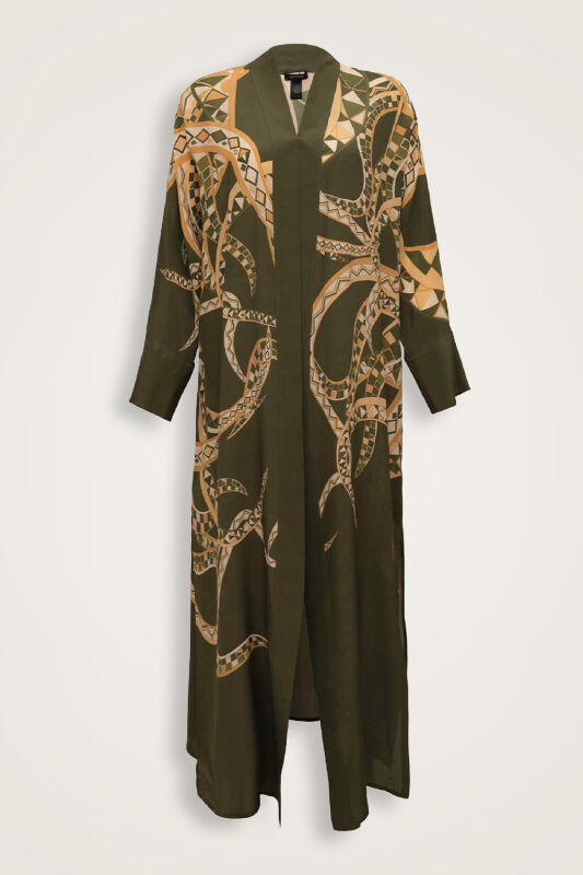 Imannoor x Rawdah Octopus Green Crepe Silk Kimono - 1