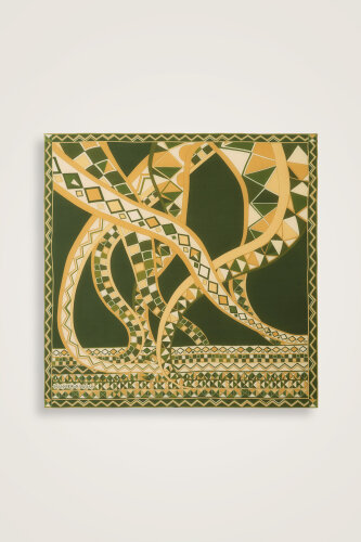 Imannoor x Rawdah Octopus Green Silk White Scarf 