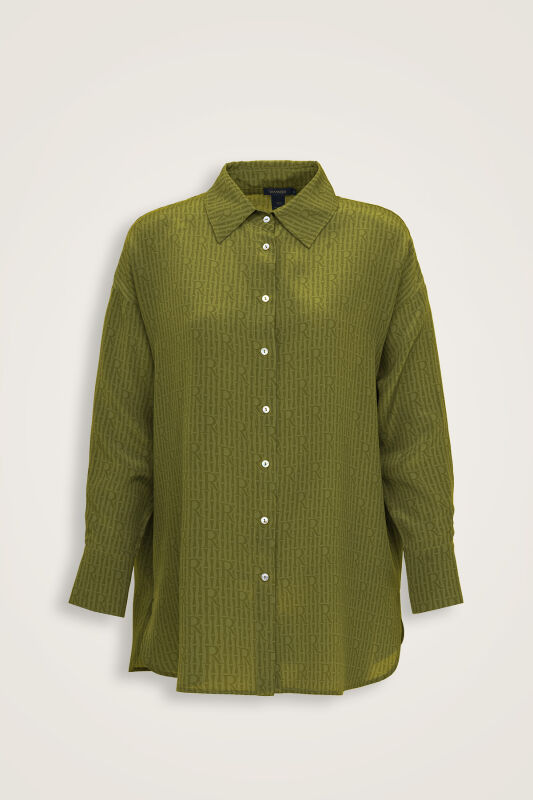 İmannoor x Rawdah Monogram Gradient Green Silk Shirt - 1