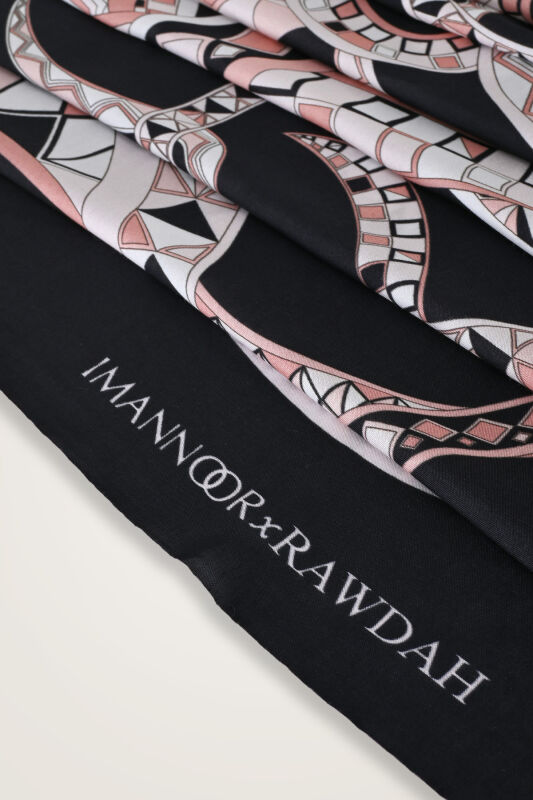 Imannoor X Rawdah Octopus Pink-Black Floss Viscose Shawl - 2